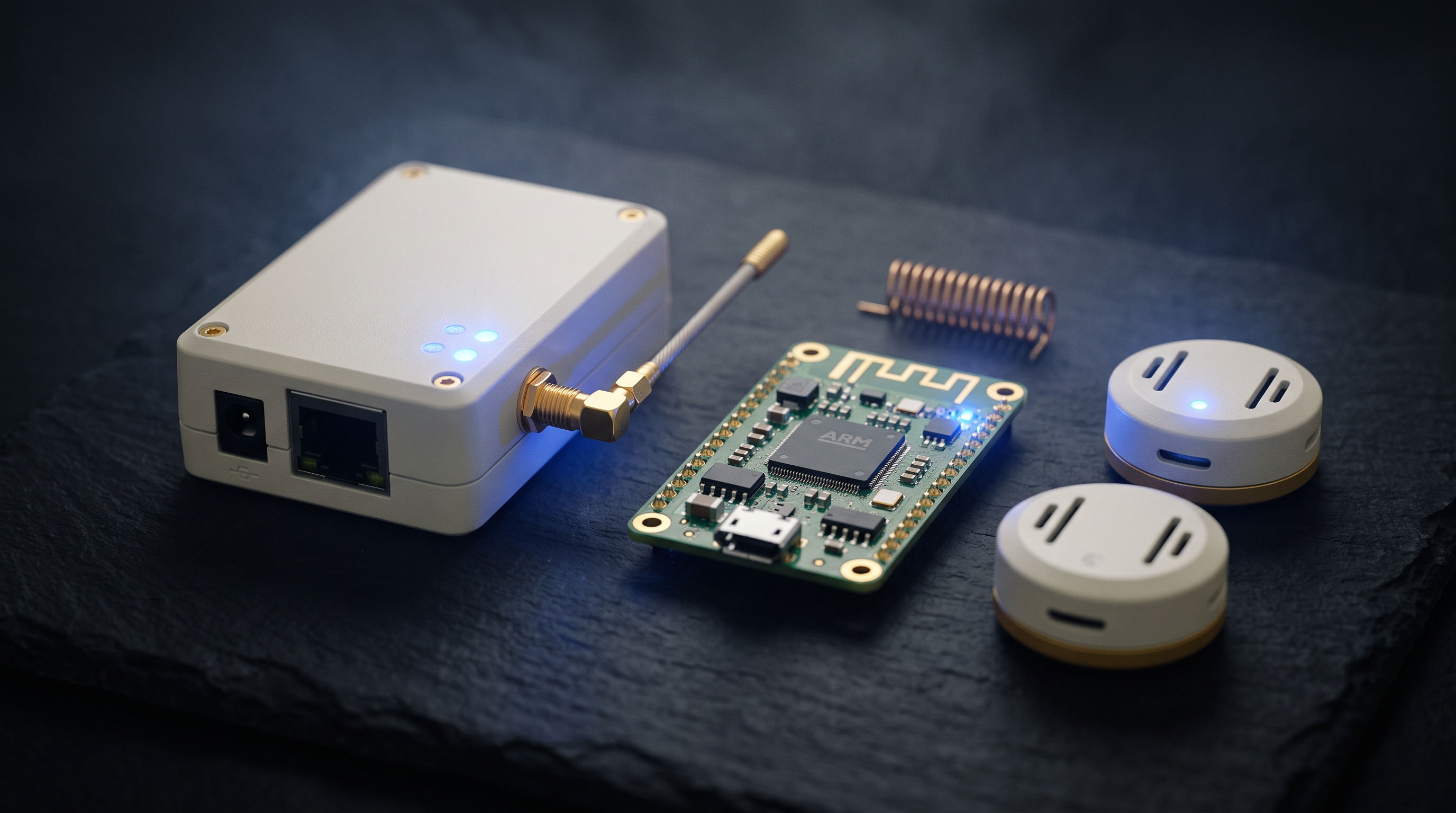 IoT devices and sensors connected to a network in an industrial setting
